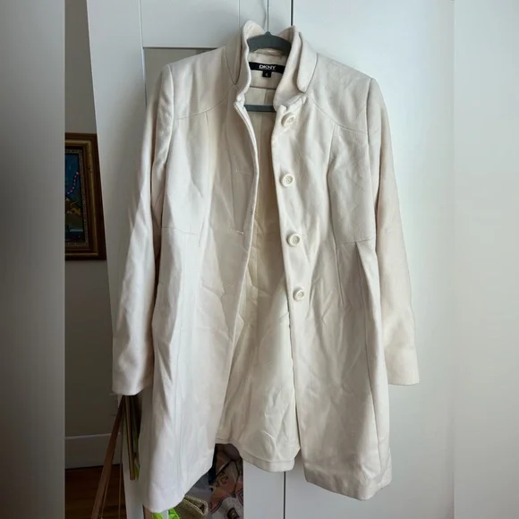 Cashmere Blend Donna Karan Cream Coat - Picture 2 of 8